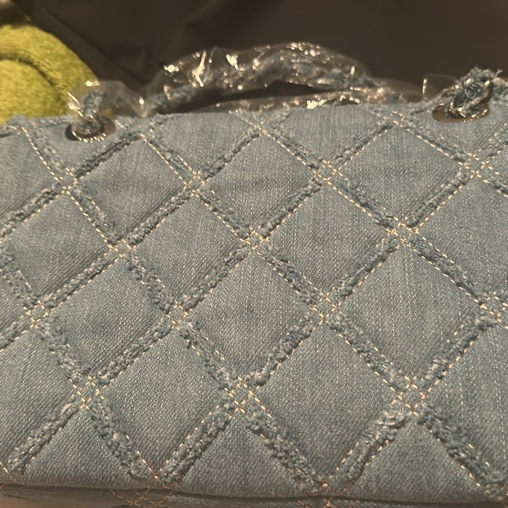 Blue Quilted Handbag with Silver Accent
